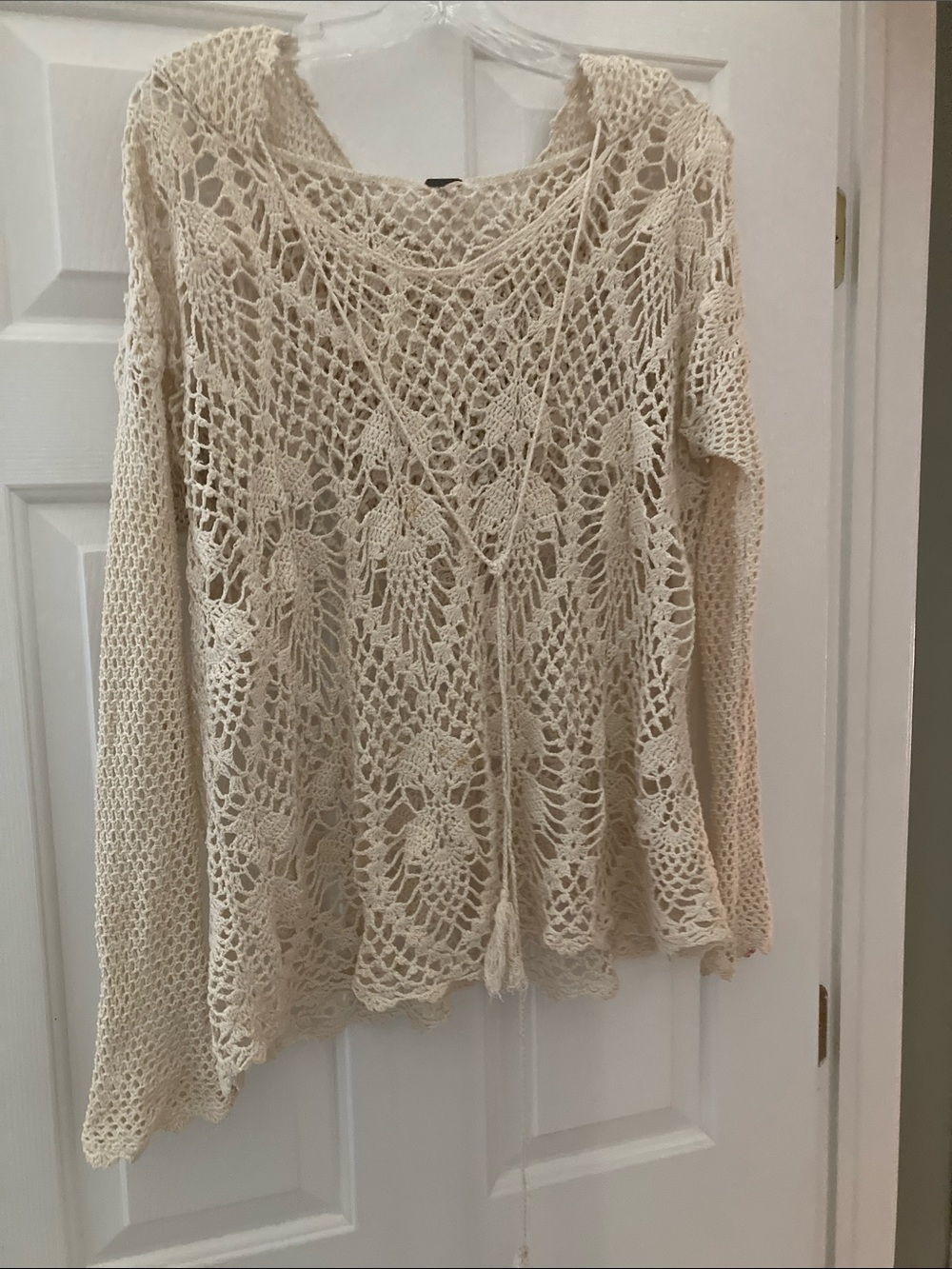 Free People Cream Crochet Open-Weave hoodie M